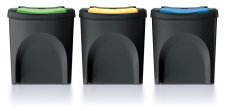 Sada 3 odpadkových košů SORTIBOX -  objem: 3x25 l, barva: - recyklovaná černá