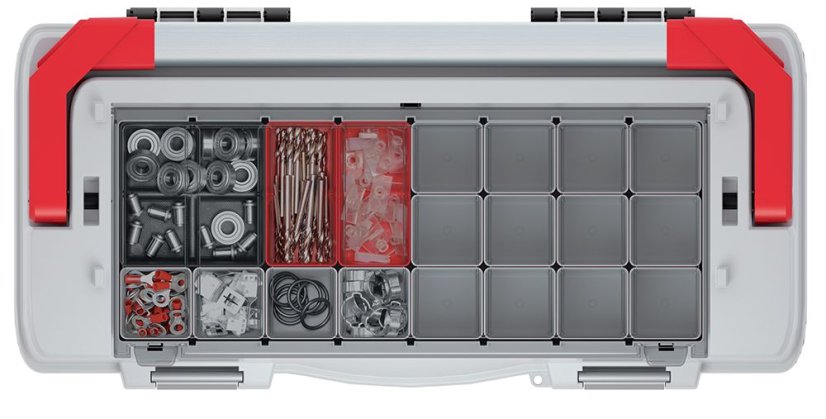 Kufr na nářadí s kov. držadlem a zámky EVO  476x260x256 mm (krabičky) - barva: červená