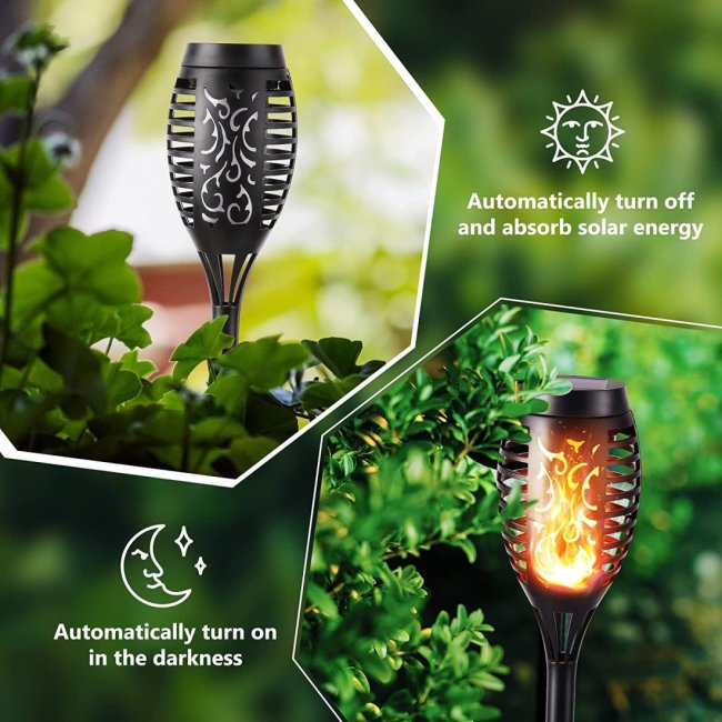Solární lampa pochodeň, teplá bílá IP65 - 8ks