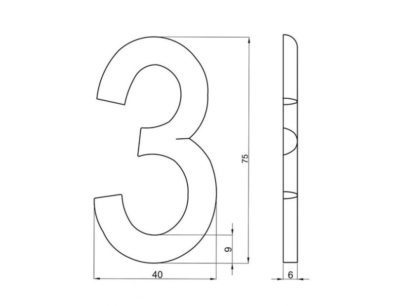 Číslice "3" na dveře NZ 75mm Bronz