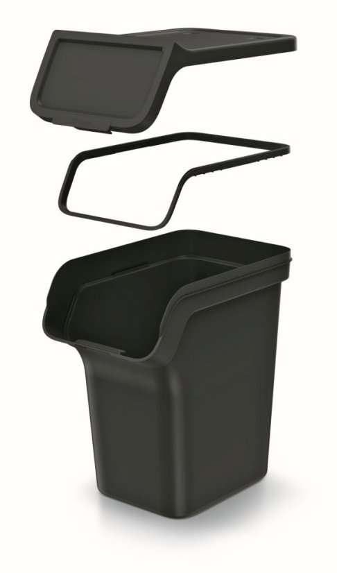 Odpadkový koš STACKBOX Q SET - objem: 4x20 l, barva: recyklovaně černá