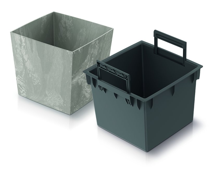 Květináč URBI SQUARE LOW BETON EFFECT 30 cm s vkladem - barva: marengo