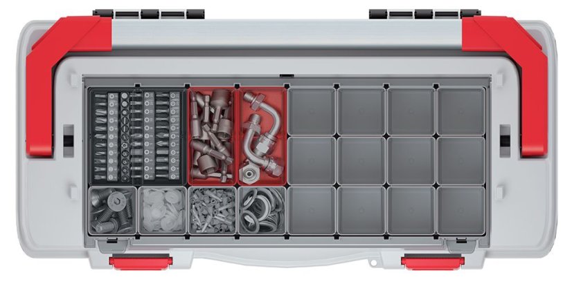 Kufr na nářadí s kov. držadlem EVO 476x260x256 mm(krabičky) - barva: červená