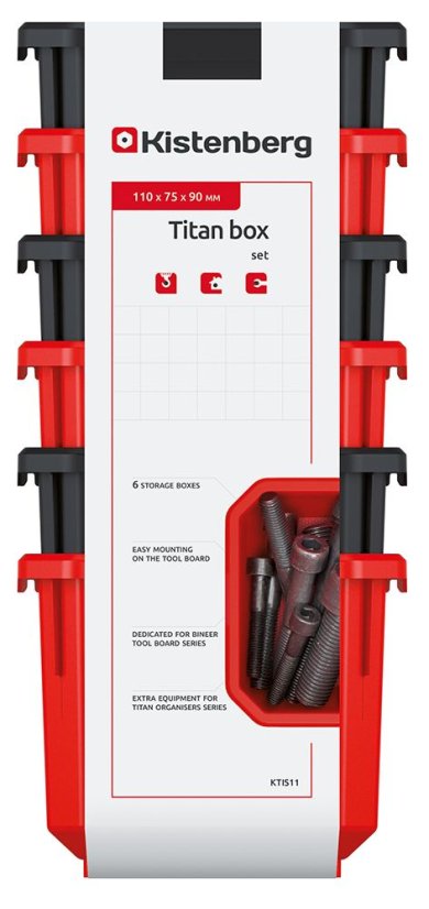 Sada 6 plastových boxů na nářadí TITAN BOX  110x75x263 mm - barva: černá/červená