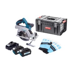 XTLINE Aku kotoučová pila bezuhlíková 18 V, 165 mm + 2 baterie 5.0 Ah + nabíječka 3.5 A + rukavice + box