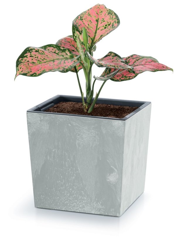 Květináč URBI SQUARE LOW BETON EFFECT 30 cm s vkladem - barva: marengo