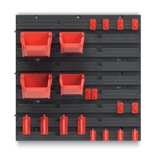 Závěsný panel ORDERLINE s 4 boxy na nářadí + sada háčků BINEER - 395x165x395 mm