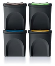 Sada 4 odpadkových košů SORTIBOX - objem: 4x25 l, barva: recyklovaná černá