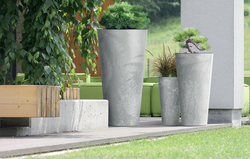 Květináč TUBUS SLIM BETON EFFECT s vkladem 40 cm - barva: šedá