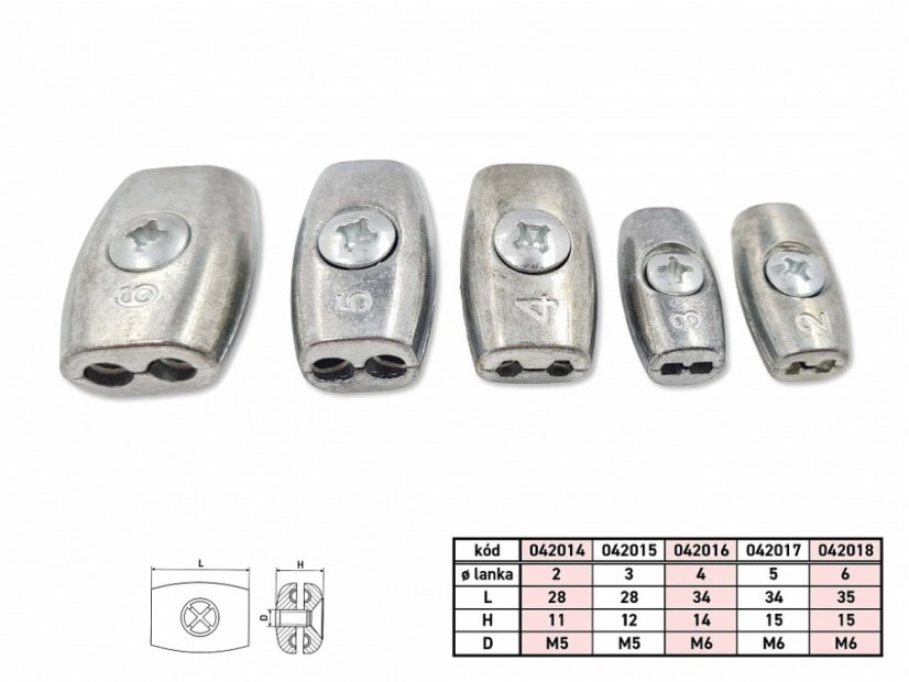 Svorka lanová plochá lanko 4mm Bzn M6 Svorka lanová plochá lanko 4mm Bzn M6