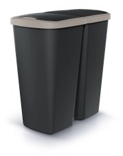 Odpadkový koš COMPACTA Q DUO -objem: 45 l, barva: černá se svetle hnedým víkem