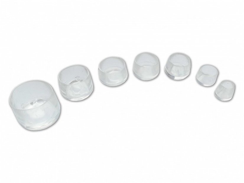 Gumové návleky na stůl či židle pr.16,v.15,hl.13mm TRANSPARENT (sada 4 ks)