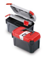 Sada kufru na náradí SMART 380x234x225+328x178x160 mm - barva: černá s červeným víkem