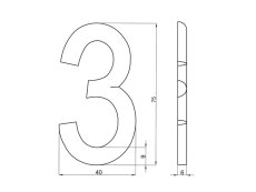 Číslice "3" na dveře NZ 75mm Bronz