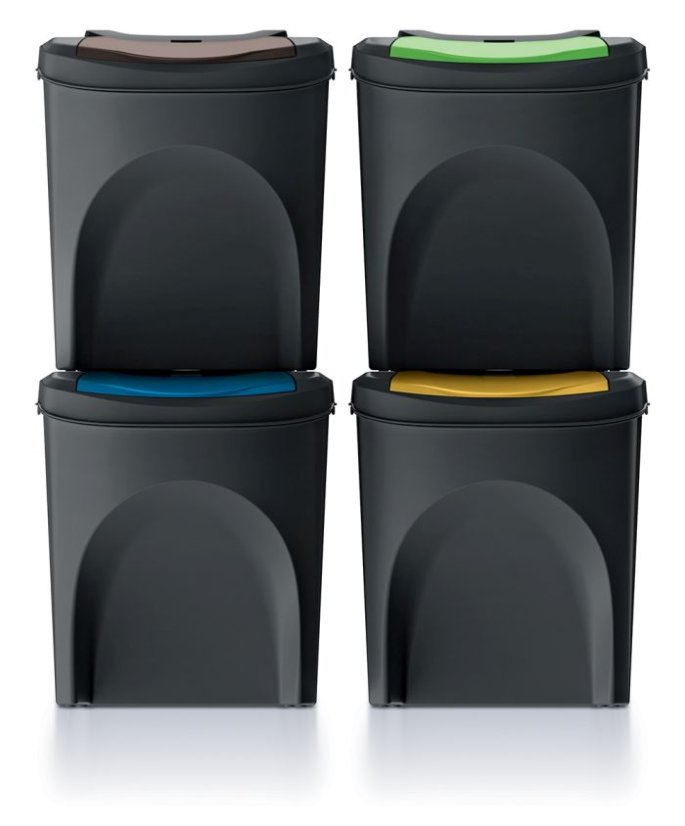 Sada 4 odpadkových košů SORTIBOX - objem: 4x25 l, barva: recyklovaná černá