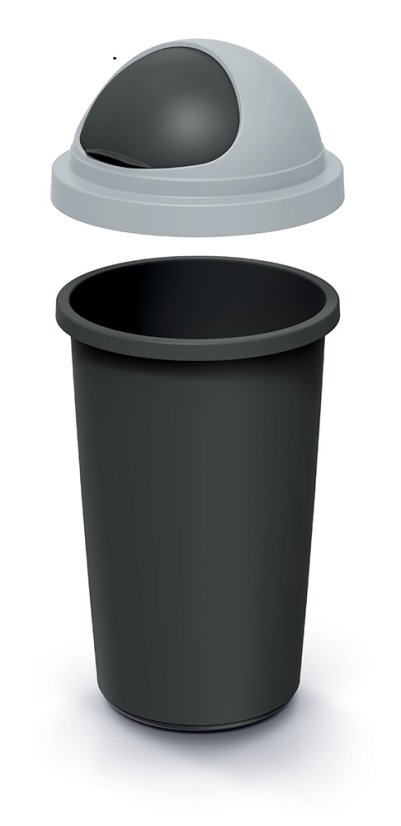 Odpadkový koš COMPACTA R Roller - objem: 50 l, barva: recykl. černá se světle šedým víkem