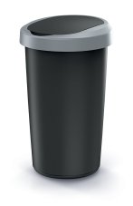 Odpadkový koš COMPACTA R FLAP - objem: 25 l, barva: recykl. černá se světle šedým víkem