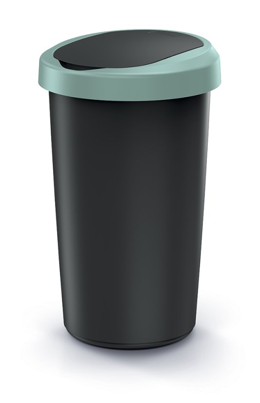Odpadkový koš COMPACTA R FLAP - objem: 50l, barva: recykl. černá se světle zeleným víkem