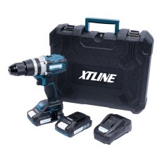 XTLINE Aku vrtačka s příklepem bezuhlíková 18 V, 70 Nm + 2 baterie 2.0 Ah + nabíječka 2.4 A