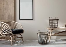 Koš s uchy ZANZI BASKET WOOD 43 cm - barva: krémová