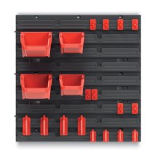 Závesný panel ORDERLINE s 4 boxy na náradí + sada háčku BINEER - 395x165x395 mm
